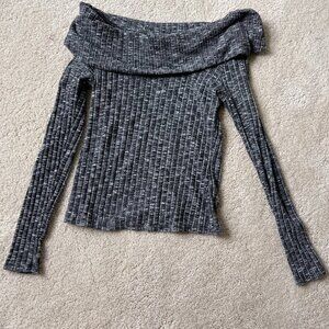 Michael Stars Off the Shoulder Cowl Neck Long Sleeved Top Grey Ribbed Size xs